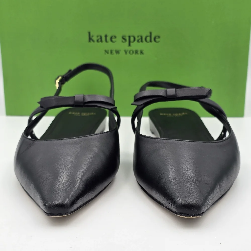 kate spade Black Pointed Slingback Flats with Bow